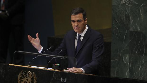 Pedro Sánchez, durante su intervención en la sede de la ONU
