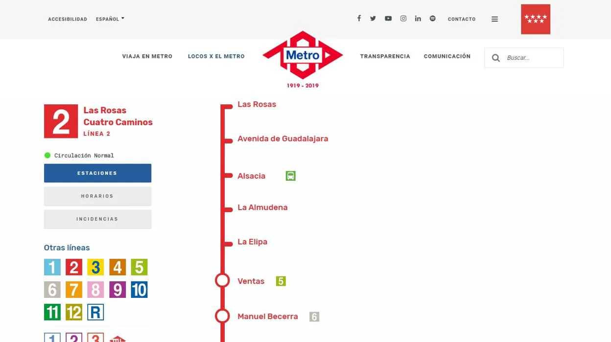 Aspecto de la nueva web oficial de Metro de Madrid