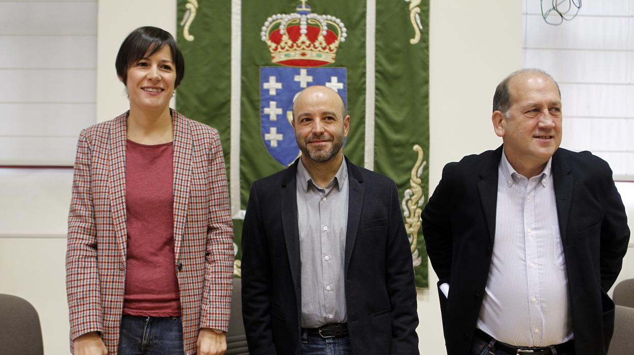 Ana Pontón (BNG), Luís Villares (En Marea) y Xoaquín Fernández Leiceaga (PSdeG)