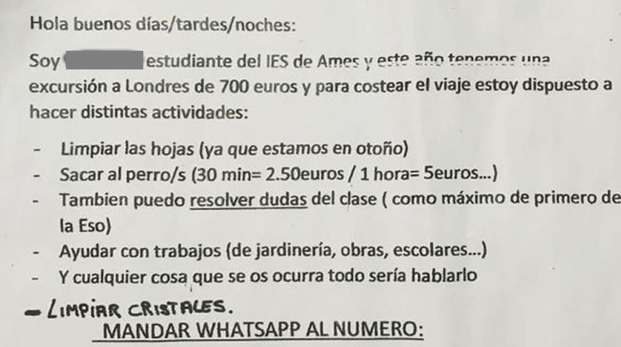 El anuncio viral de un niño que busca trabajo para poder irse de excursión