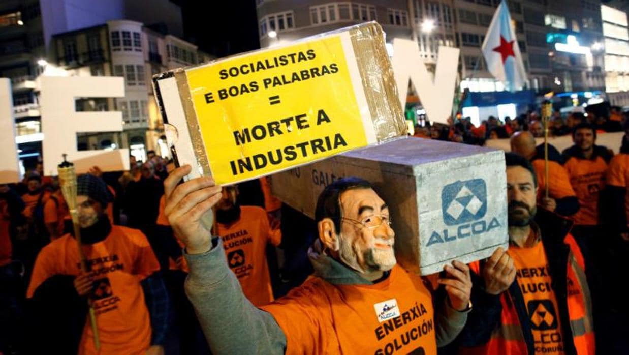 Última protesta de los trabajadores de Alcoa en La Coruña el pasado lunes