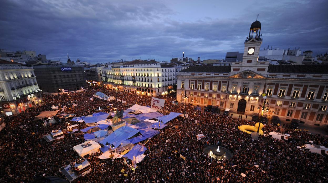 Concentración del 15-M en la madrileña Puerta del Sol, en mayo de 2011