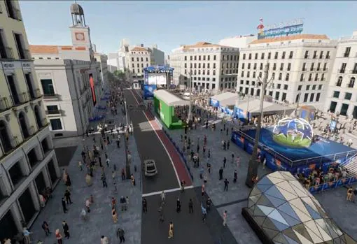 Simulación de cómo quedará el «Champions Festival» en la Puerta del Sol