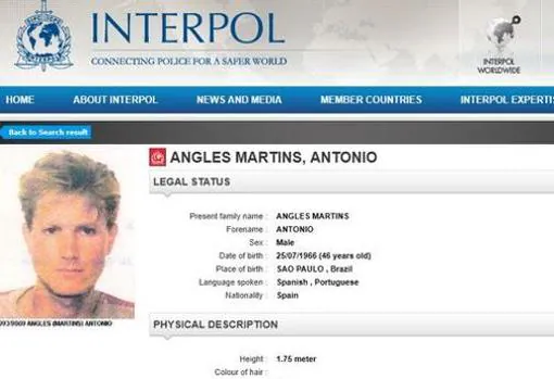 Imagen de la ficha de Antonio Anglés en Interpol