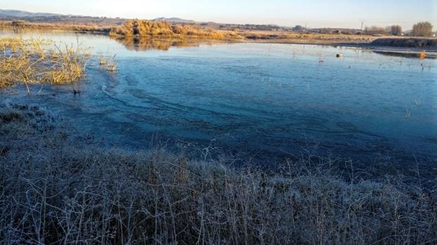 La baja temperatura congela parcialmente las aguas del pantano de El Vicaro