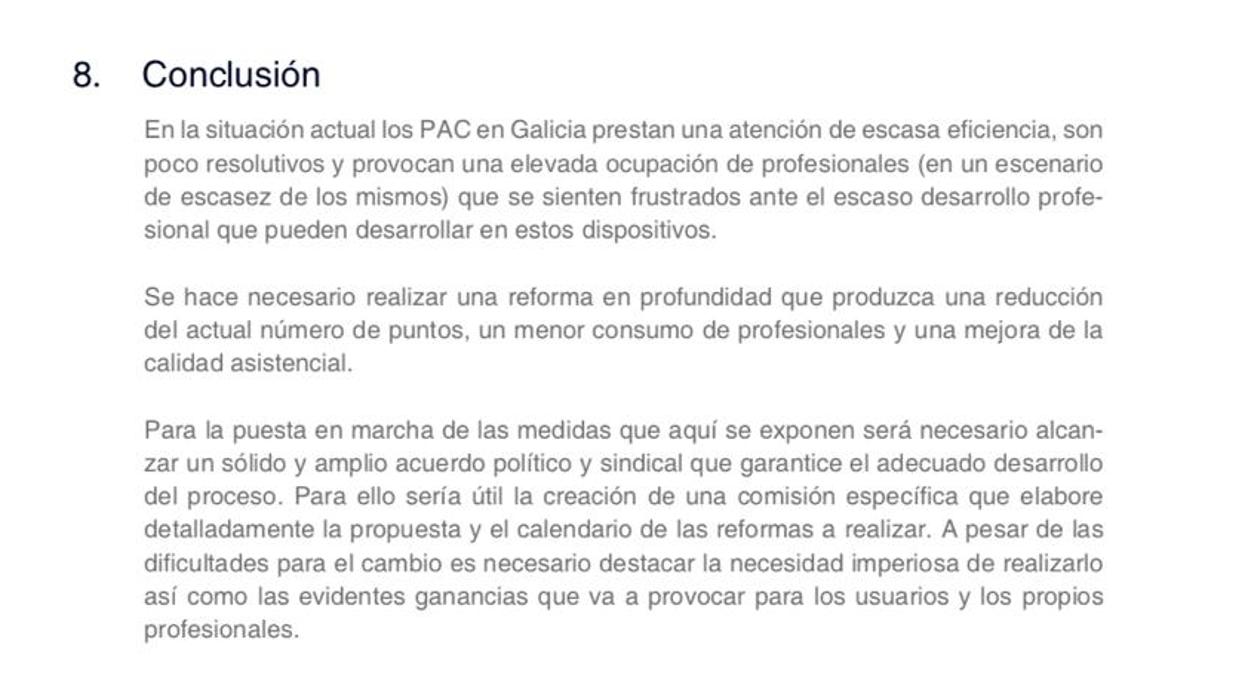 Extracto del informe ««Propuestas de transformación de la Atención Primaria en Galicia», de 2009
