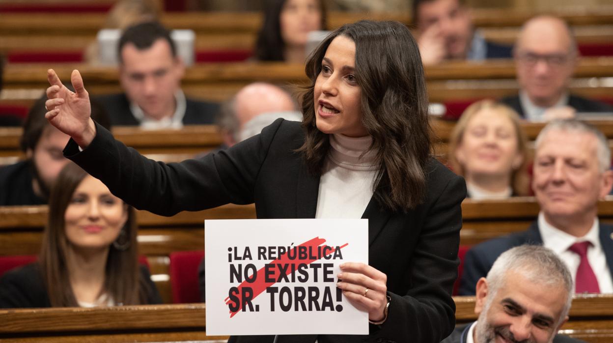 Quim Torra e Inés Arrimadas en el Parlament