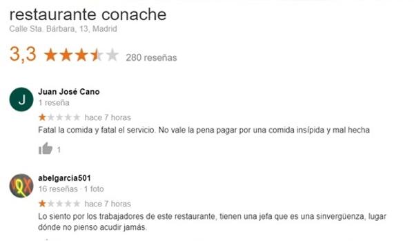 Falsas reseñas del restaurante en Google