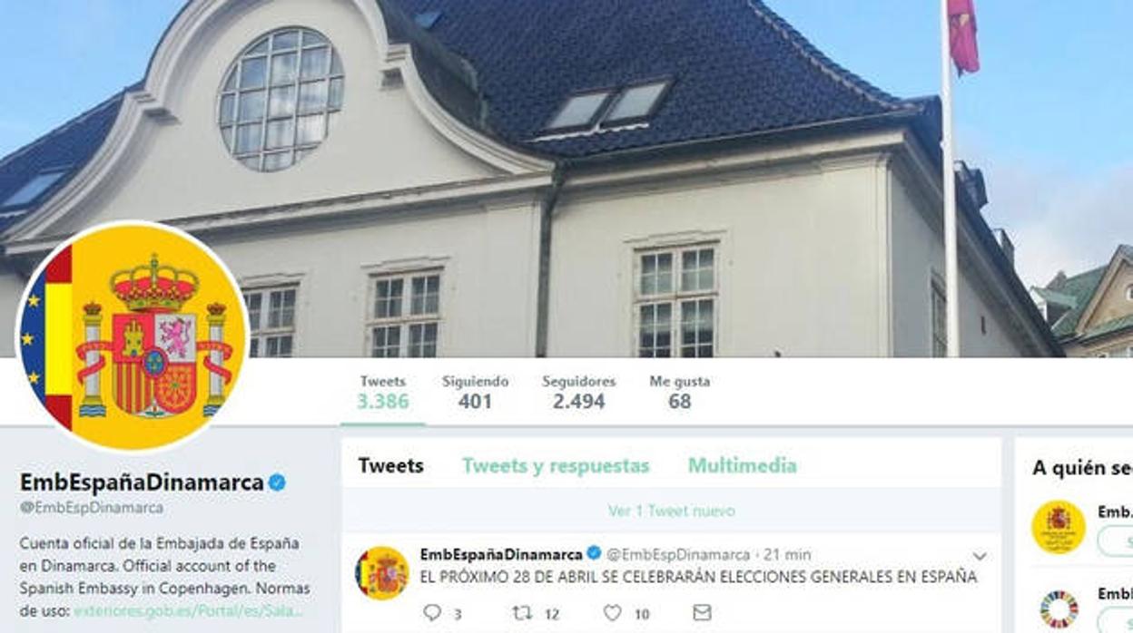 Captura de pantalla de la cuenta oficial de la Embajada de España en Dinamarca