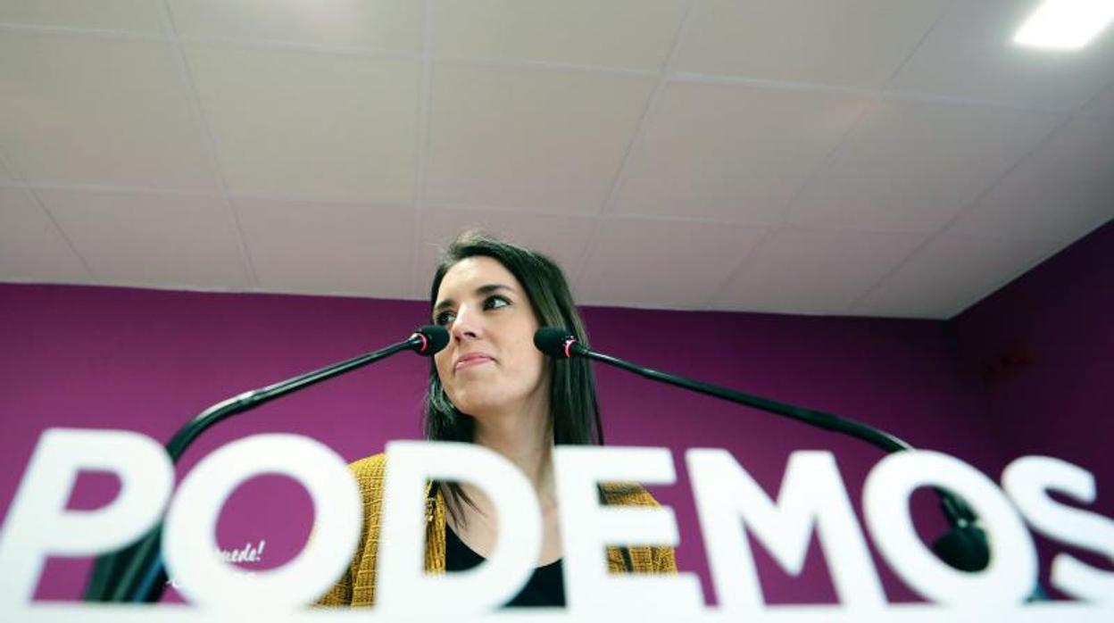 Irene Montero en la rueda de prensa de esta mañana