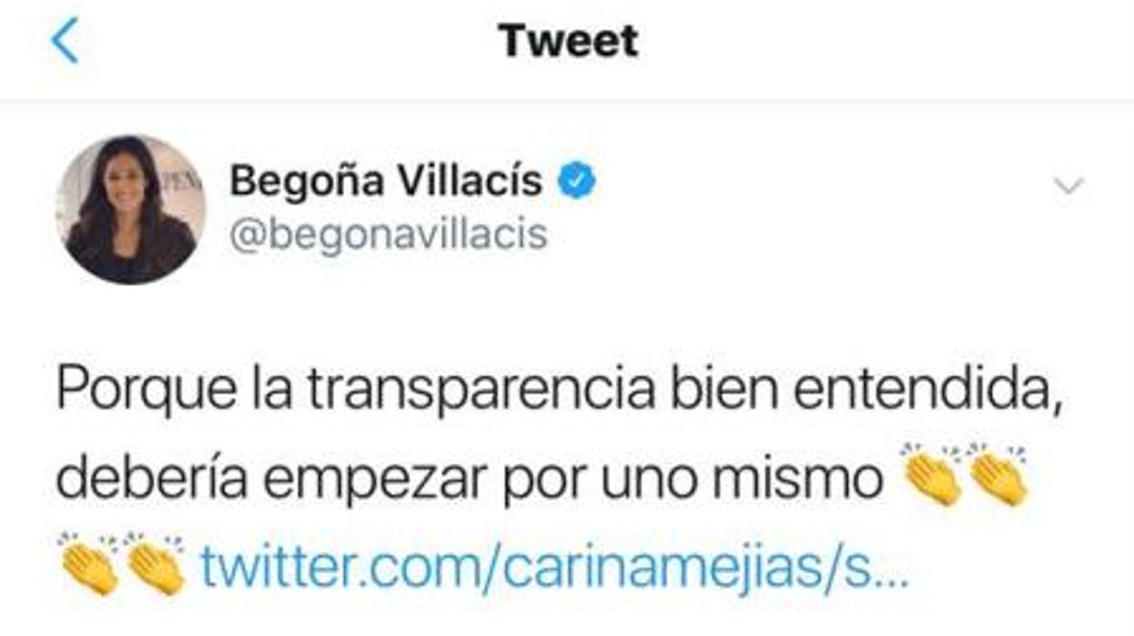 Tuit de Begoña Villacís en marzo de 2016, con cargo de concejal, momento en que ocultaba su sociedad