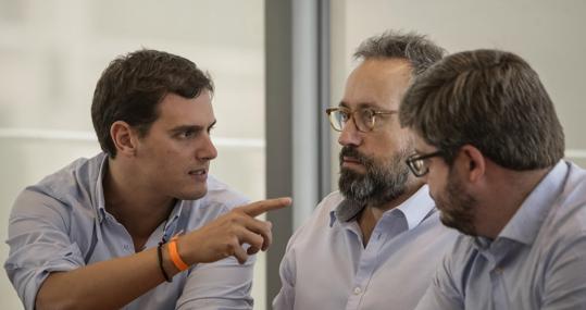 Albert Rivera, Juan Carlos Girauta y Fran Hervías, en una imagen de archivo