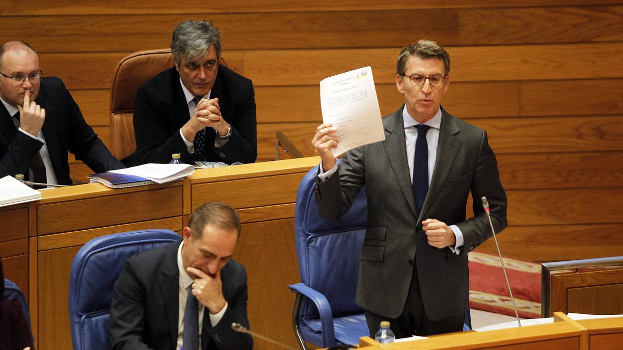 El presidente de la Xunta, Alberto Núñez Feijóo, este miércoles en el Parlamento