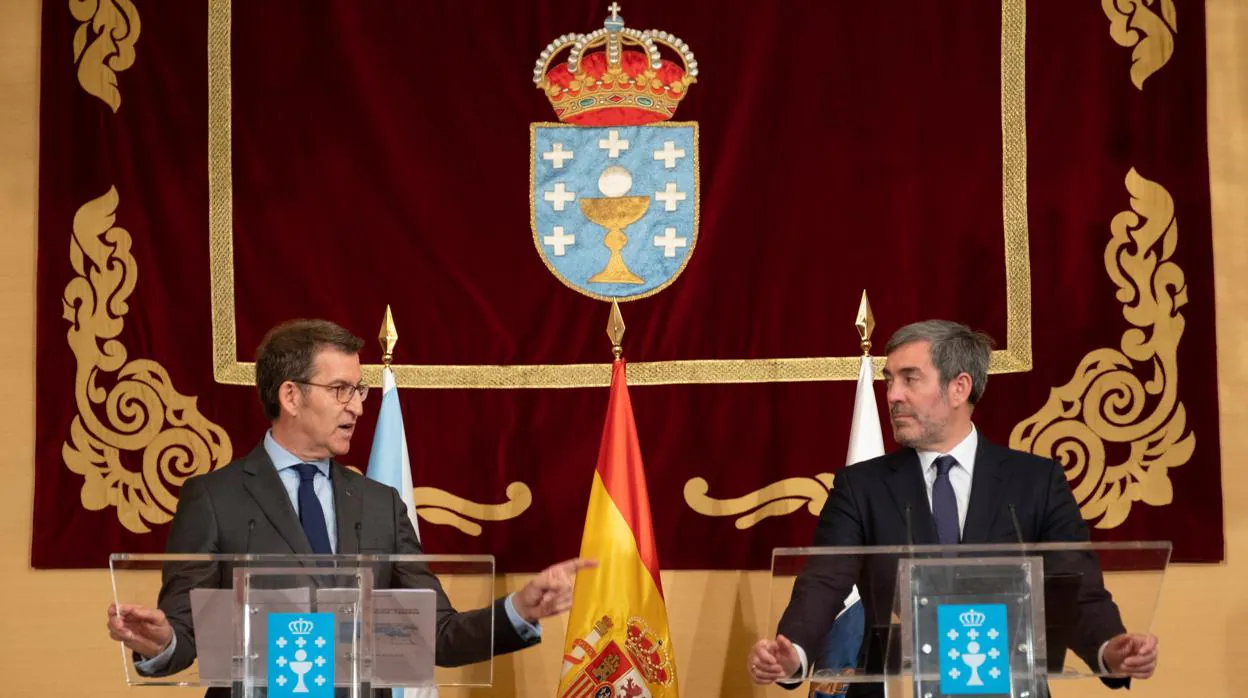 Alberto Núñez Feijóo y Fernando Clavijo, durante su comparecencia conjunta