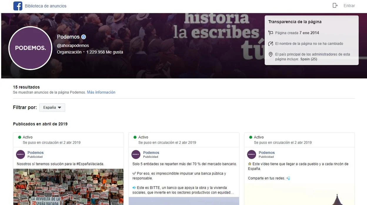 Tres de las publicaciones promocionadas por Podemos en Facebook