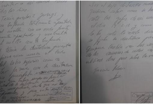 Dos de las cartas enviadas por Francisco Polonio a la directora de Los Nogales