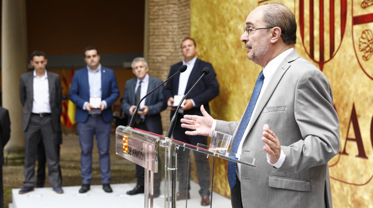 Lambán, durante su discurso en la entrega de la Medalla al Mérito Social de Aragón a las organizaciones agrarias