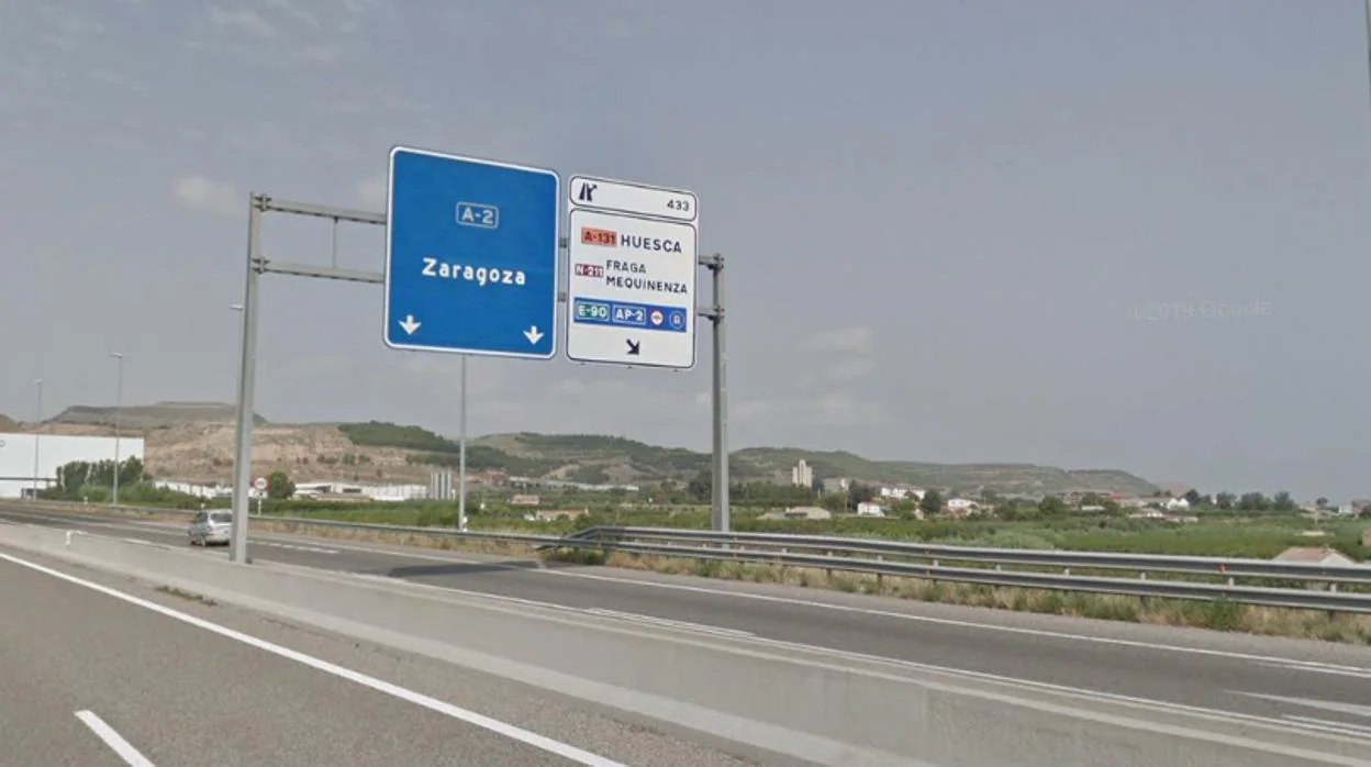 Tramo de la autovía A-2 a su paso por Fraga (Huesca)
