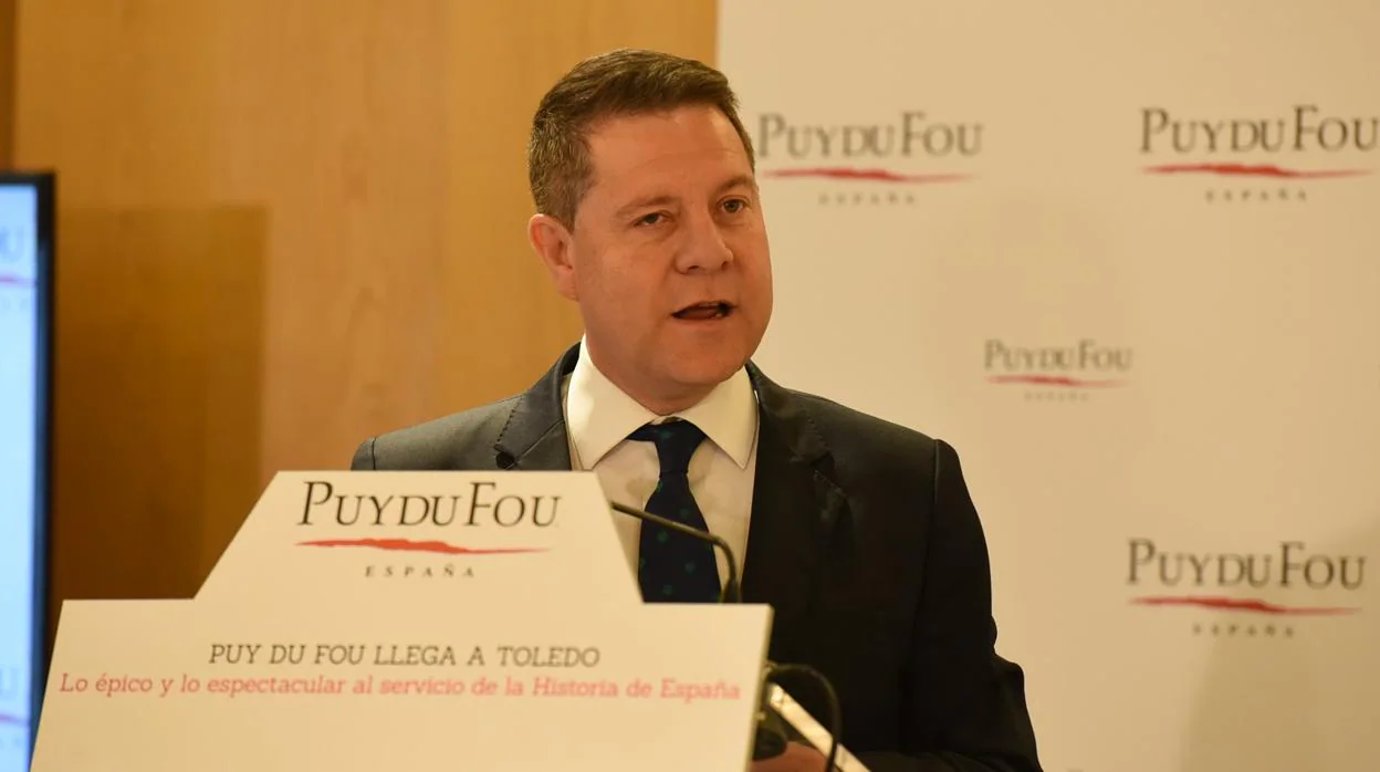 García-Page durante el desayuno informativo de Europa Press para presentar el proyecto ‘Puy du Fou España