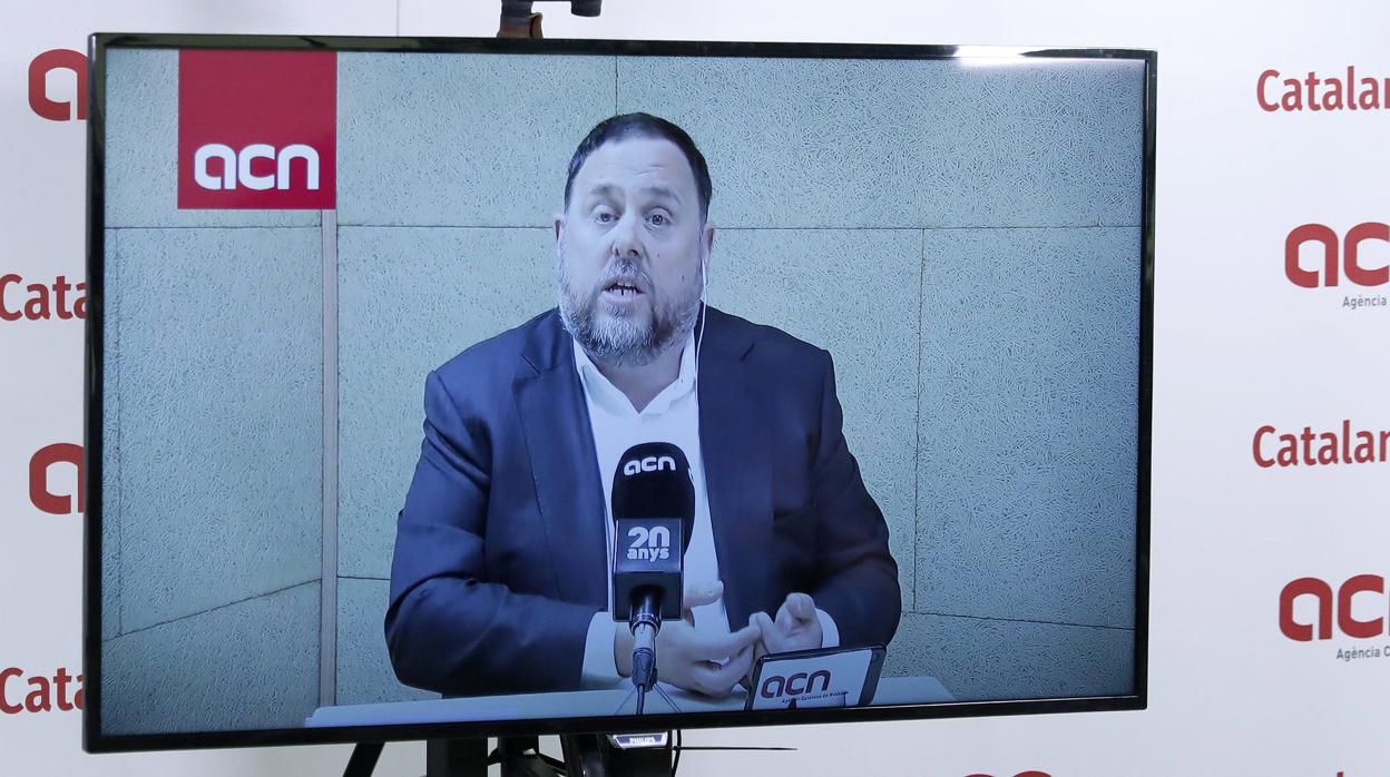 Oriol Junqueras, en una rueda de prensa desde Soto del Real (Madrid)