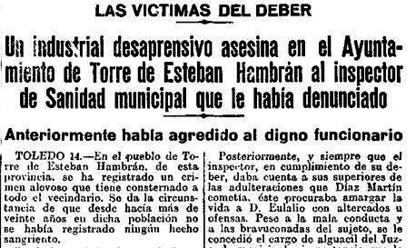 Titulares del "Heraldo de Madrid" dando cuenta del crimen cometido en La Torre