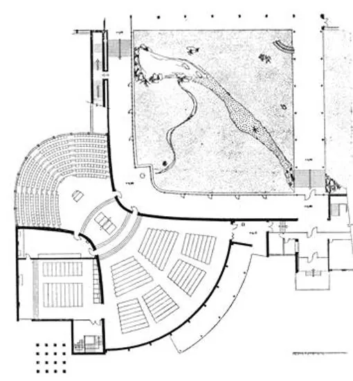 Plano de la planta en forma de hipérbola del templo de los Dominicos