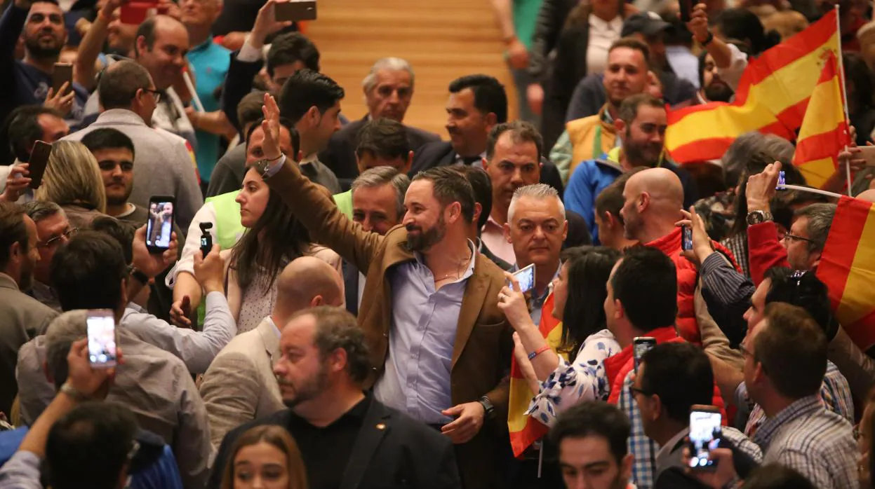 El líder de Vox, Santiago Abascal, durante un acto de su partido en Valladolid en la pasada campaña electoral