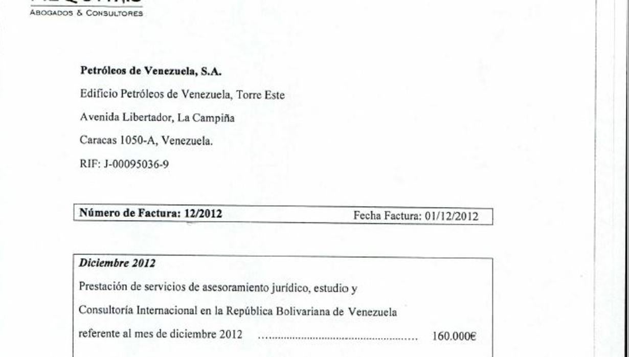 Detalle de la factura de la consultora a PDVSA de 160.000 euros correspondiente a diciembre de 2012