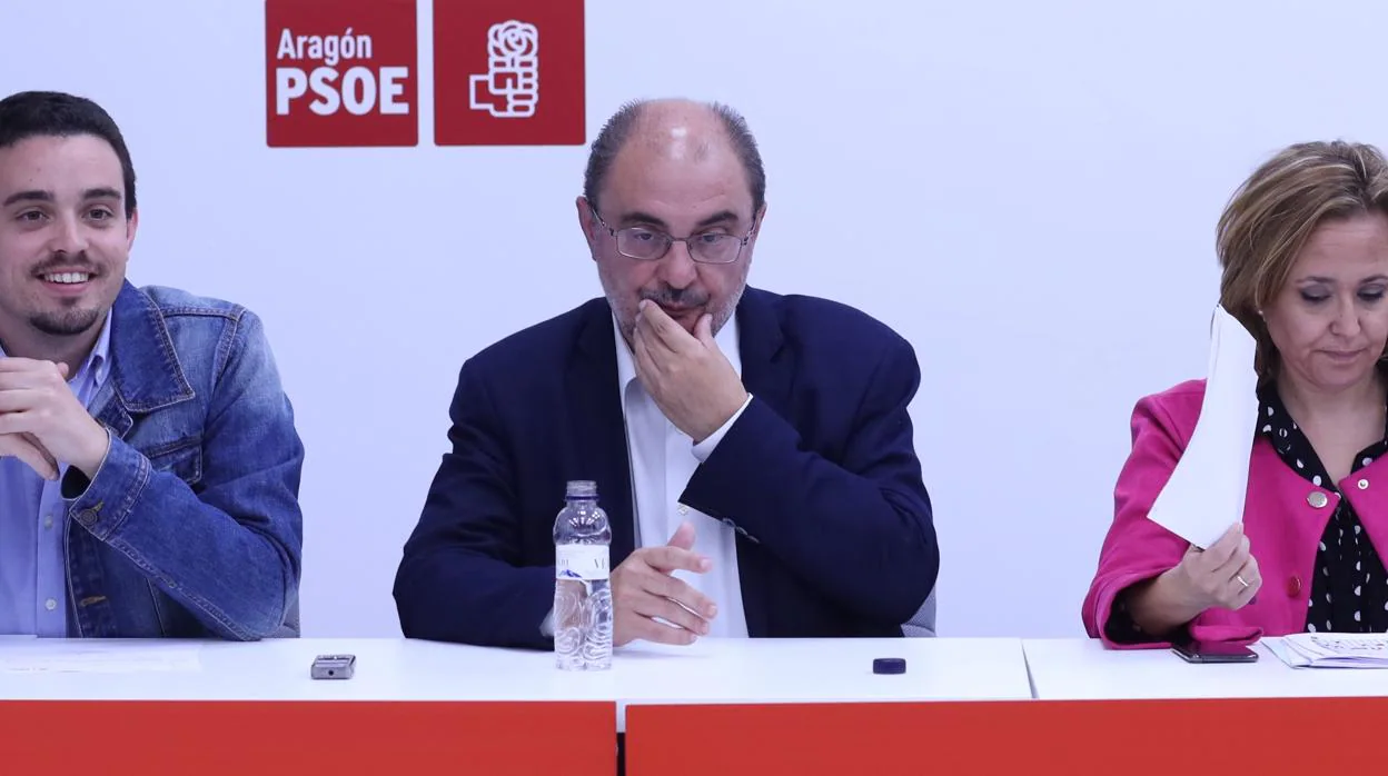Javier Lambán, durante la reunión de la ejecutiva regional del PSOE para analizar los resultados electorales
