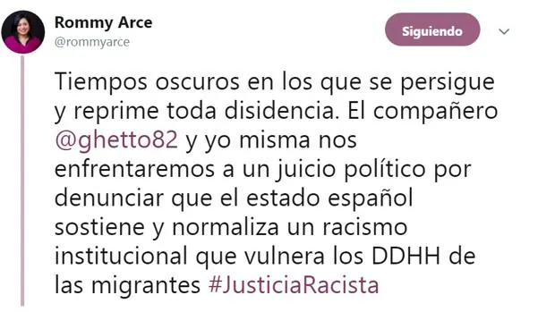 La concejal Rommy Arce insulta a España: «Sostiene un racismo que vulnera los Derechos Humanos»