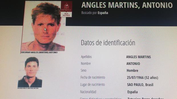 La nueva ficha de Antonio Anglés en el registro de los fugitivos más buscados del mundo de Interpol