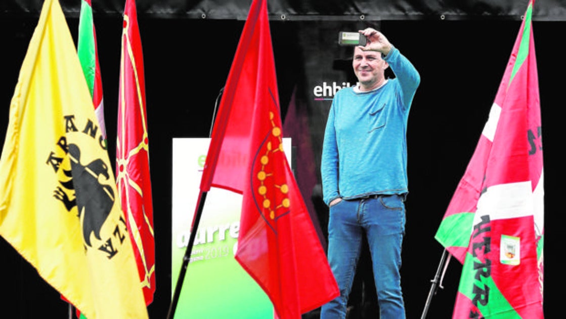 Arnaldo Otegui, durante un acto en Pamplona