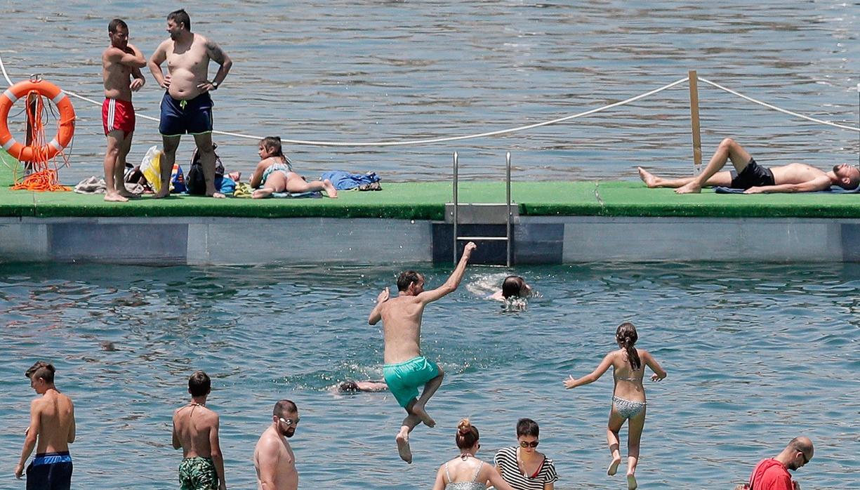 Imagen tomada este domingo en la piscina natural de la Marina de Valencia