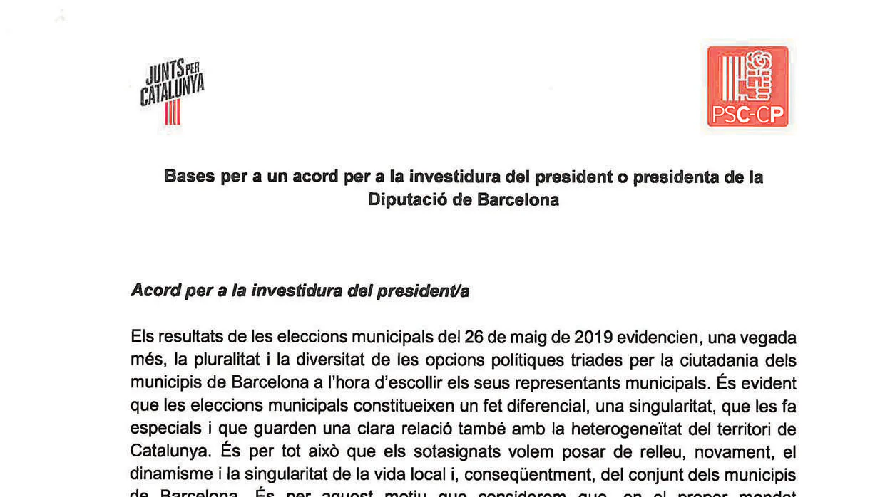 Acuerdo entre PSC y JpC en la Diputación de Barcelona