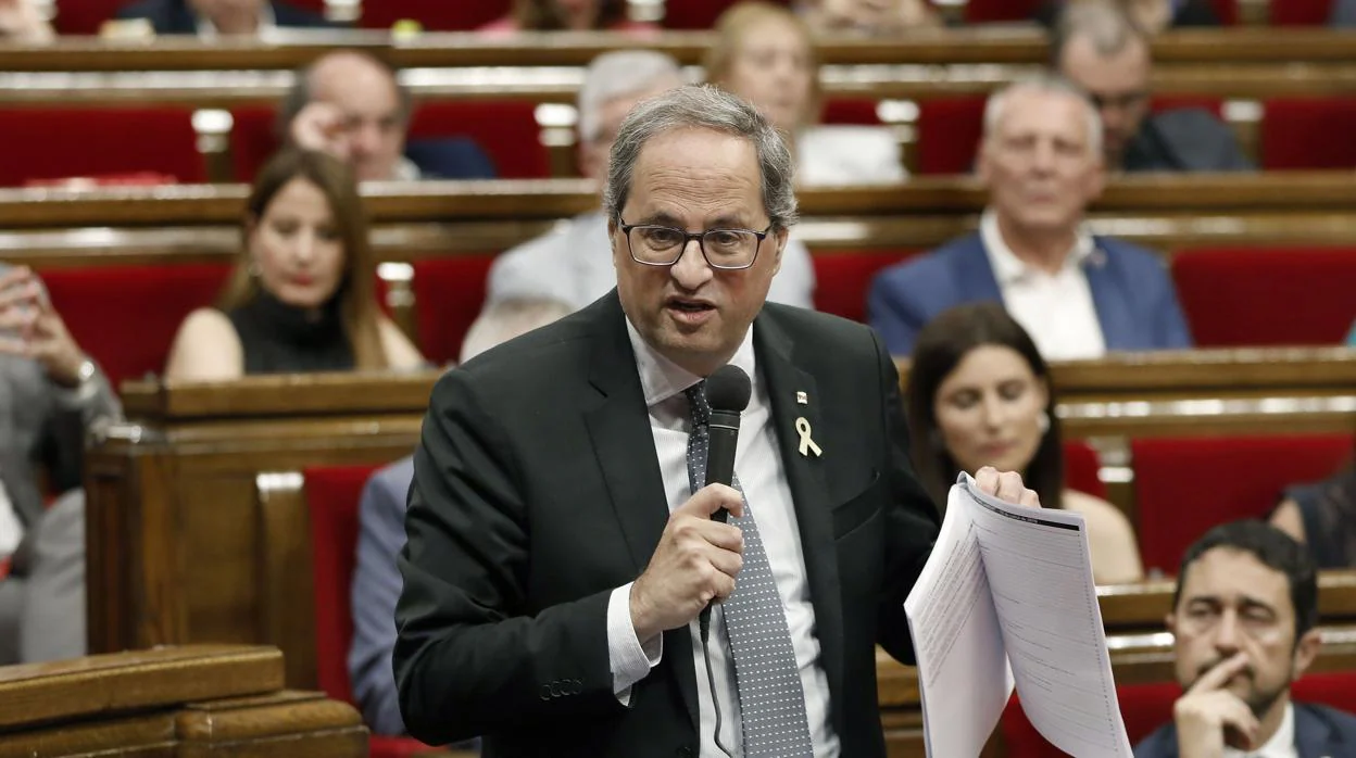 El presidente de la Generalitat, Quim Torra, en el pleno del Parlamento catalán de esta semana
