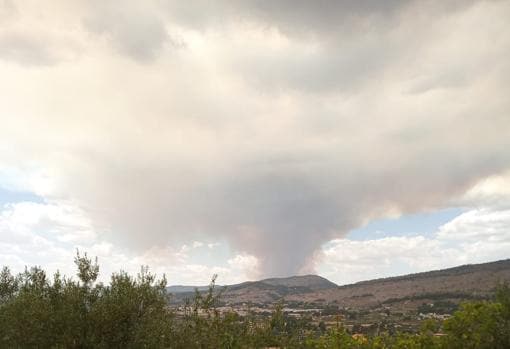 Imagen de la columna de humo generada por el incendio tomada desde Ibi