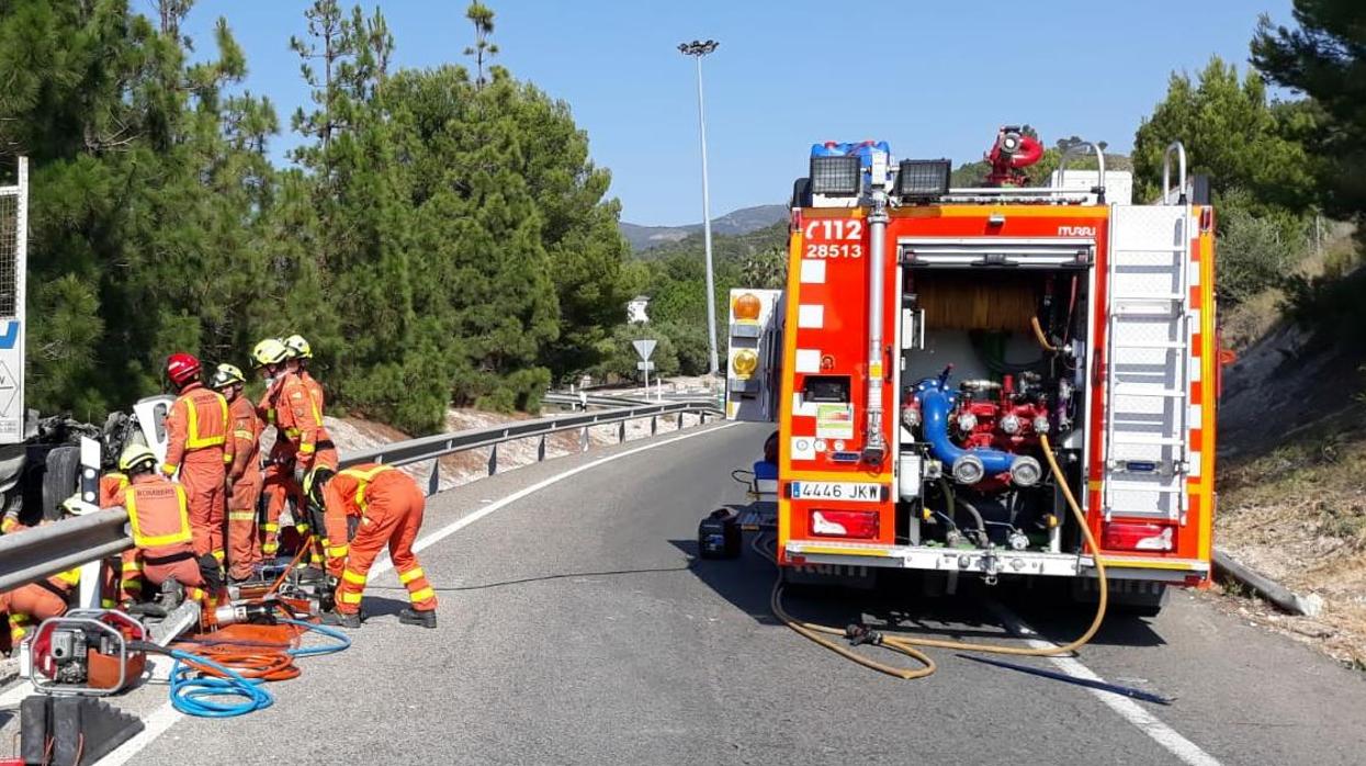 Imagen del accidente en la A-7 a la altura de Albaida