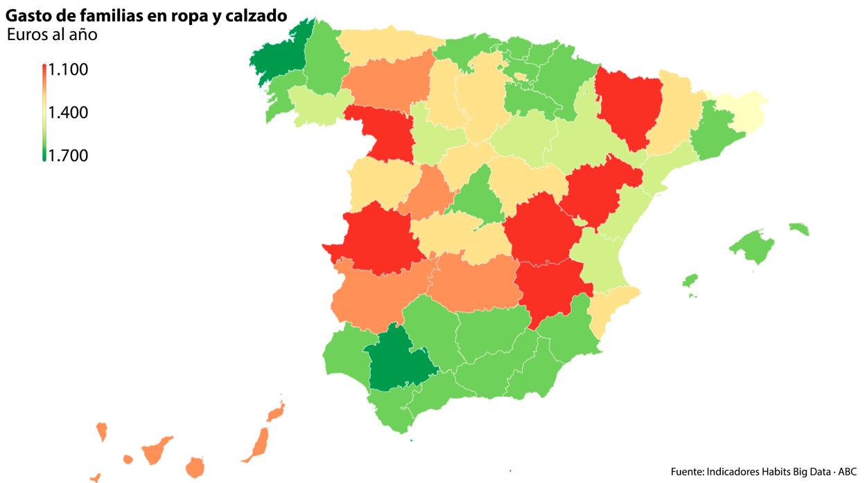 En verde, las provincias con mayor gasto. En rojo, las que menos desembolsan