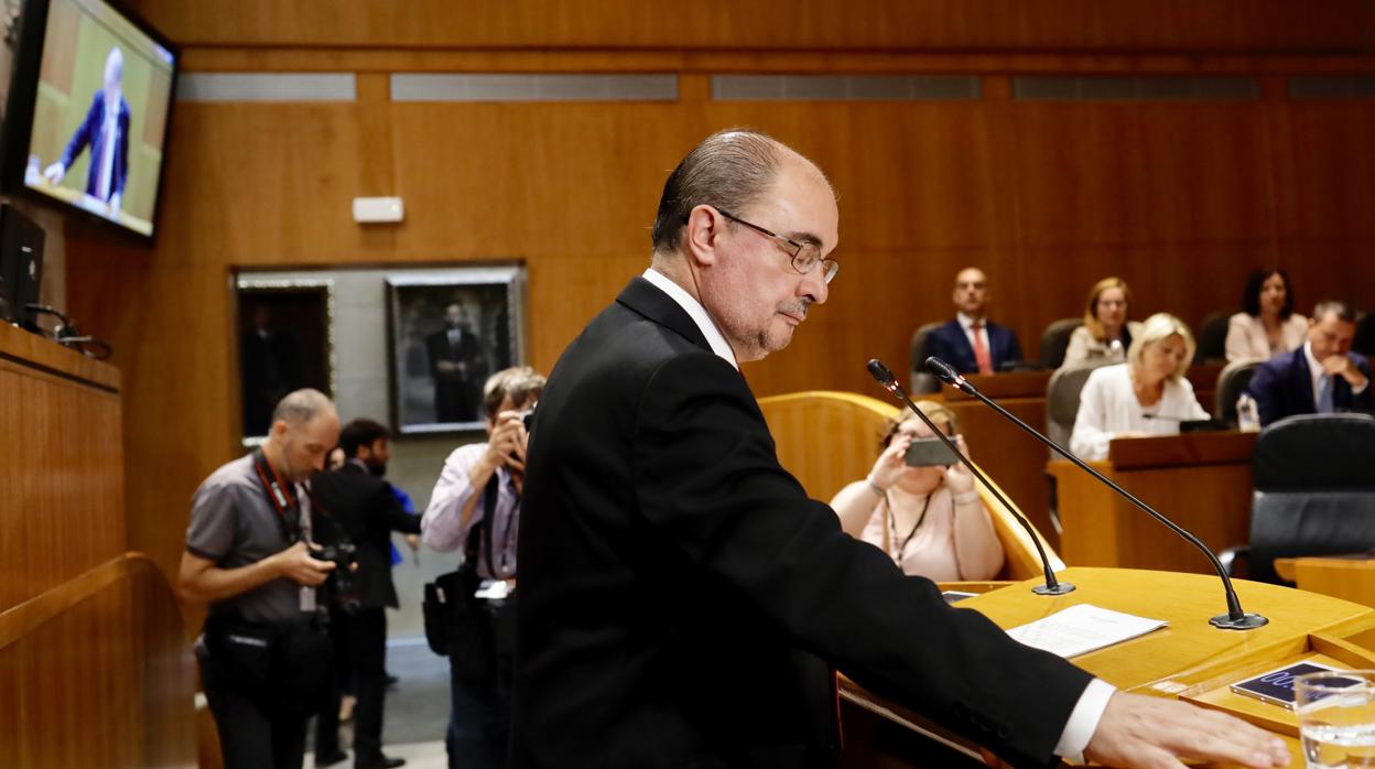 El socialista Javier Lambán, durante su discurso de investidura en las Cortes de Aragón