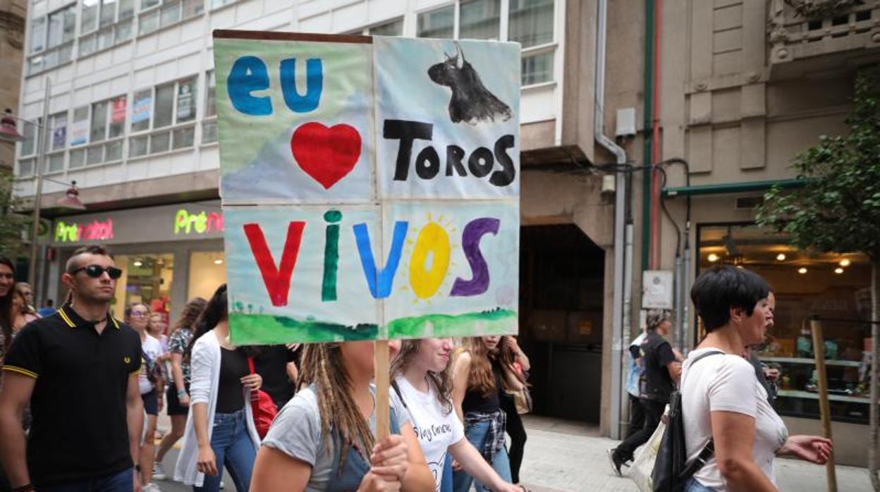 Un grupo de antitaurinos, este sábado en Pontevedra