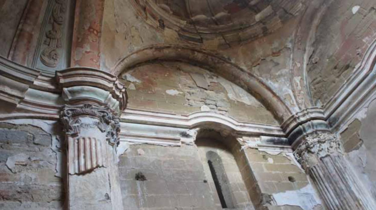 Estado actual de la Capilla de la Inmaculada de Sijena, que quedó sin restaurar tras el incendio provocado en 1936 por columnas anarquistas llegadas desde Cataluña