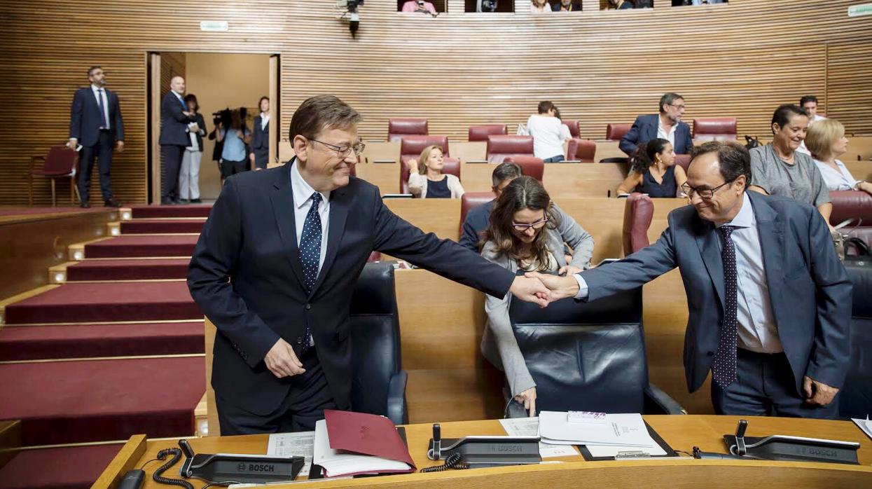 Ximo Puig y Vicent Soler, en las Cortes Valencianas en una imagen de archivo