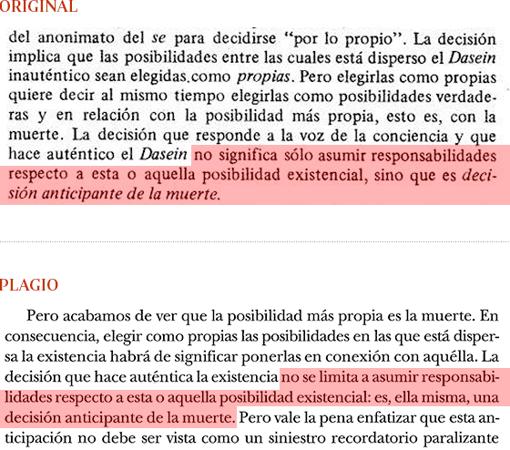 Plagio del libro de Cruz (pág. 193) a «Introducción a Heidegger», de G. Vattimo (pág. 53)