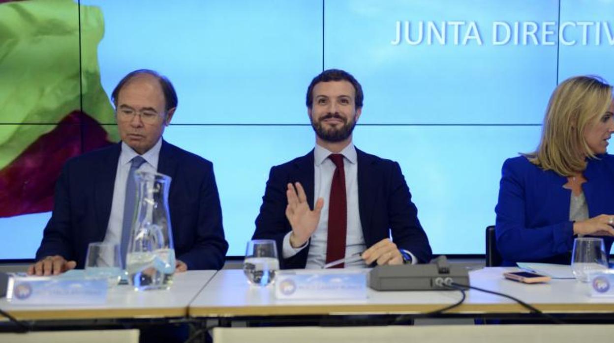 Pablo Casado, presidente del PP, durante la reunión del Ejecutivo regional