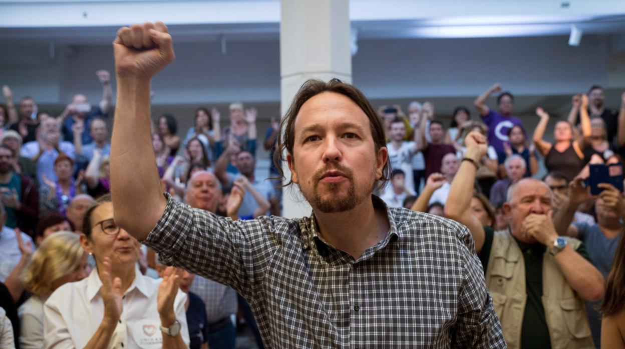 El líder de Podemos, Pablo Iglesias, durante un acto de precampaña este fin de semana