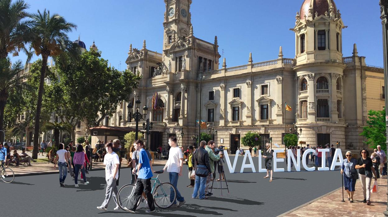 Imagen virtual de la futura plaza del Ayuntamiento de Valencia