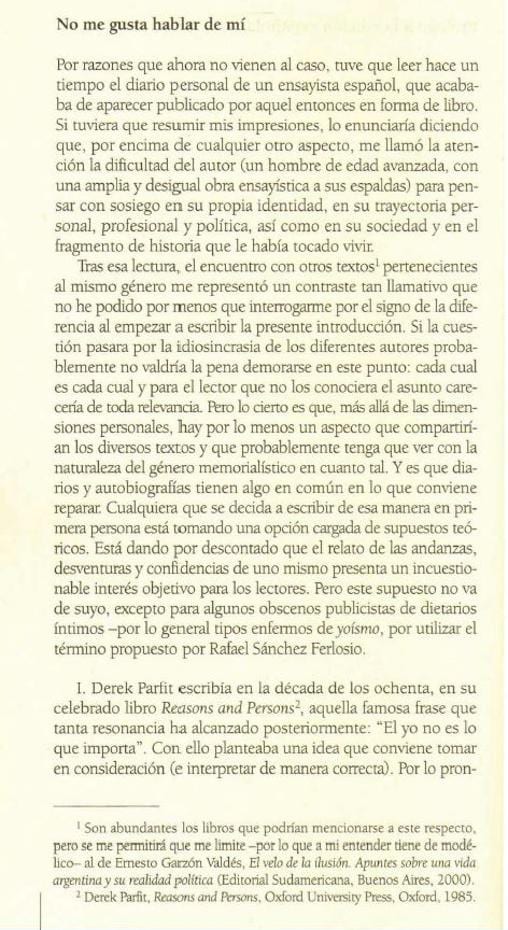 Prólogo de Manuel Cruz al libro de Derek Parfit (2004), con título, cuerpo y hasta notas al pie idénticas