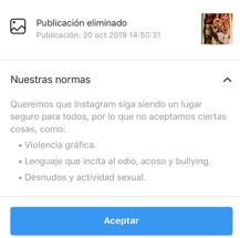 Mensaje de Instagram con el borrado de la imagen