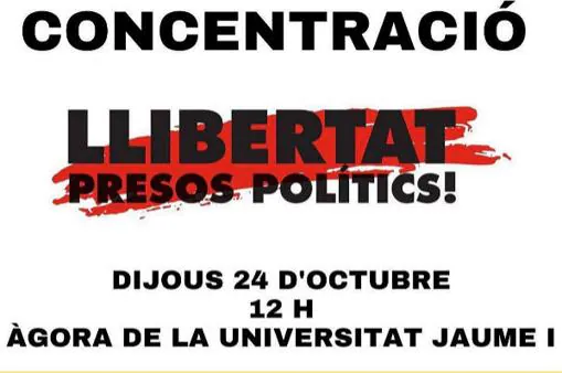 Detalle del cartel de la concentración convocada para este jueves en la UJI de Castellón