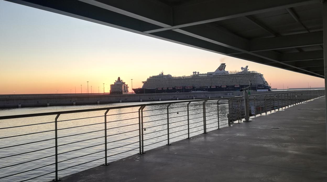 Imagen de dos cruceros tomada este sábado en el puerto de Valencia